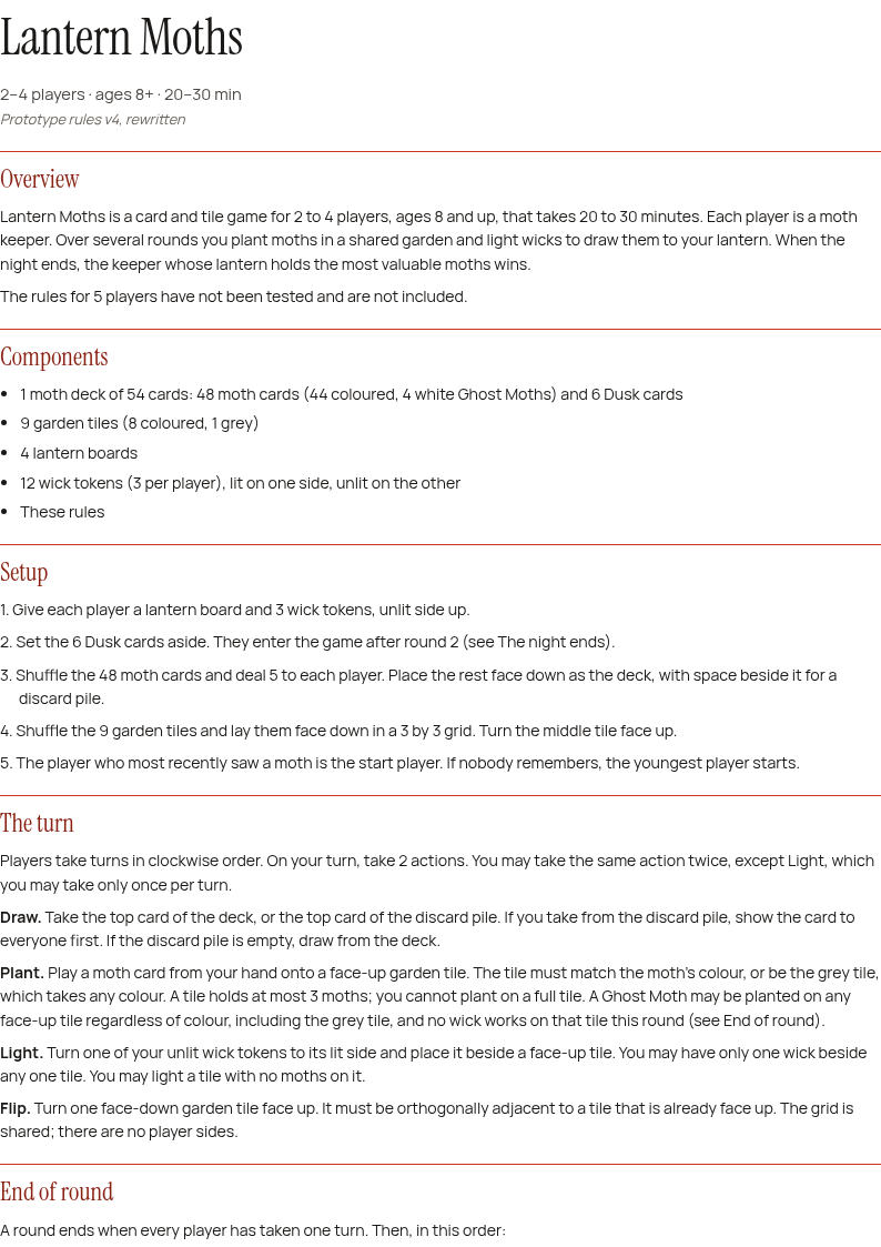 The sample rewritten rulebook, page one of the PDF proof